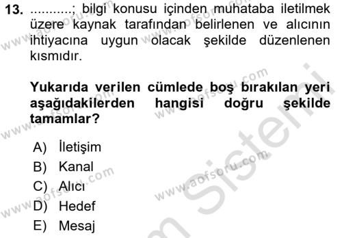 Din Eğitimi ve Din Hizmetlerinde Rehberlik Dersi 2020 - 2021 Yılı Yaz Okulu Sınavı 13. Soru