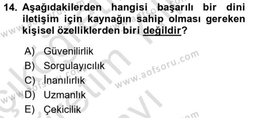 Din Eğitimi ve Din Hizmetlerinde Rehberlik Dersi 2020 - 2021 Yılı Yaz Okulu Sınavı 14. Soru