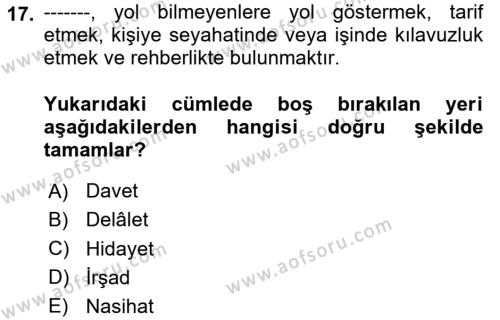 Din Eğitimi ve Din Hizmetlerinde Rehberlik Dersi 2020 - 2021 Yılı Yaz Okulu Sınavı 17. Soru