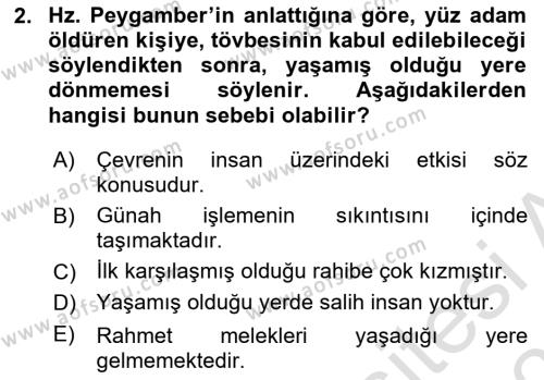 Din Eğitimi ve Din Hizmetlerinde Rehberlik Dersi 2020 - 2021 Yılı Yaz Okulu Sınavı 2. Soru