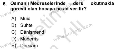 Din Eğitimi ve Din Hizmetlerinde Rehberlik Dersi 2020 - 2021 Yılı Yaz Okulu Sınavı 6. Soru