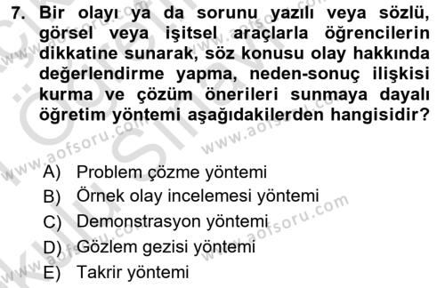 Din Eğitimi ve Din Hizmetlerinde Rehberlik Dersi 2020 - 2021 Yılı Yaz Okulu Sınavı 7. Soru