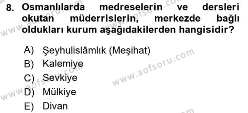 Din Eğitimi ve Din Hizmetlerinde Rehberlik Dersi 2020 - 2021 Yılı Yaz Okulu Sınavı 8. Soru