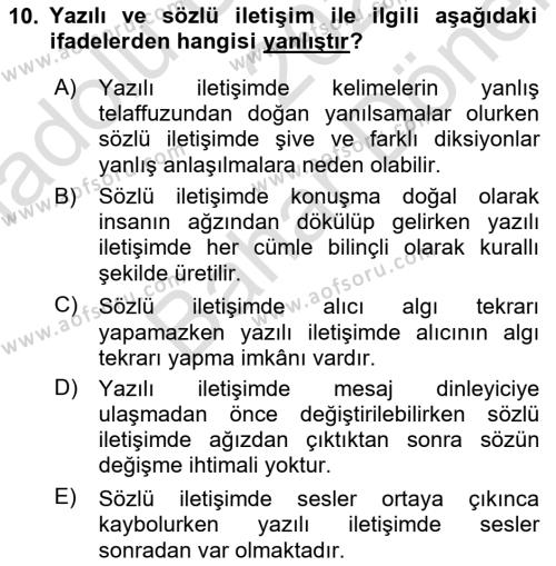 Din Eğitimi ve Din Hizmetlerinde Rehberlik Dersi 2021 - 2022 Yılı (Final) Dönem Sonu Sınavı 10. Soru