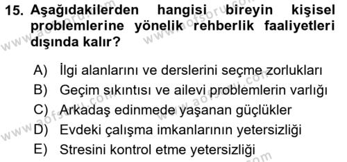 Din Eğitimi ve Din Hizmetlerinde Rehberlik Dersi 2021 - 2022 Yılı (Final) Dönem Sonu Sınavı 15. Soru