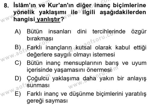 Din Eğitimi ve Din Hizmetlerinde Rehberlik Dersi 2021 - 2022 Yılı (Final) Dönem Sonu Sınavı 8. Soru