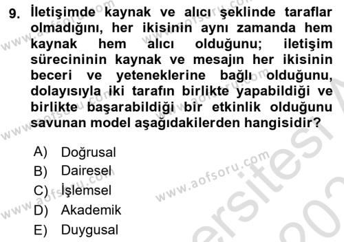 Din Eğitimi ve Din Hizmetlerinde Rehberlik Dersi 2021 - 2022 Yılı (Final) Dönem Sonu Sınavı 9. Soru