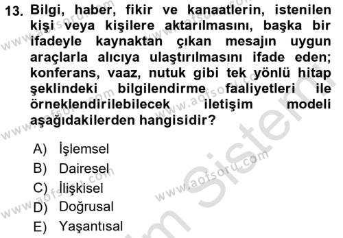 Din Eğitimi ve Din Hizmetlerinde Rehberlik Dersi 2021 - 2022 Yılı Yaz Okulu Sınavı 13. Soru