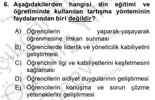 Din Eğitimi ve Din Hizmetlerinde Rehberlik Dersi 2021 - 2022 Yılı Yaz Okulu Sınavı 6. Soru