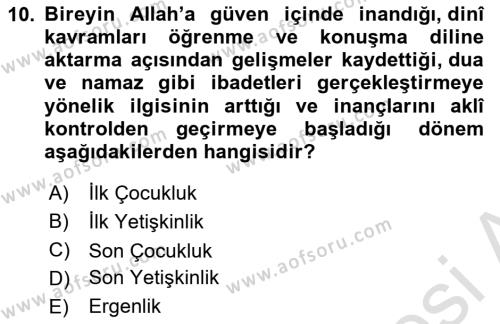 Din Eğitimi ve Din Hizmetlerinde Rehberlik Dersi 2022 - 2023 Yılı Yaz Okulu Sınavı 10. Soru