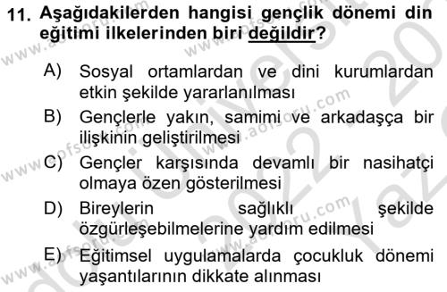 Din Eğitimi ve Din Hizmetlerinde Rehberlik Dersi 2022 - 2023 Yılı Yaz Okulu Sınavı 11. Soru