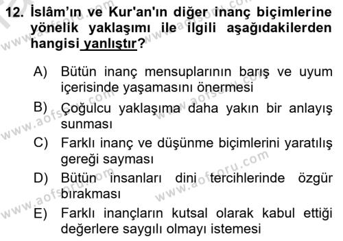 Din Eğitimi ve Din Hizmetlerinde Rehberlik Dersi 2022 - 2023 Yılı Yaz Okulu Sınavı 12. Soru