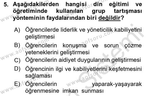 Din Eğitimi ve Din Hizmetlerinde Rehberlik Dersi 2022 - 2023 Yılı Yaz Okulu Sınavı 5. Soru