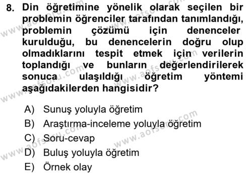 Din Eğitimi ve Din Hizmetlerinde Rehberlik Dersi 2022 - 2023 Yılı Yaz Okulu Sınavı 8. Soru