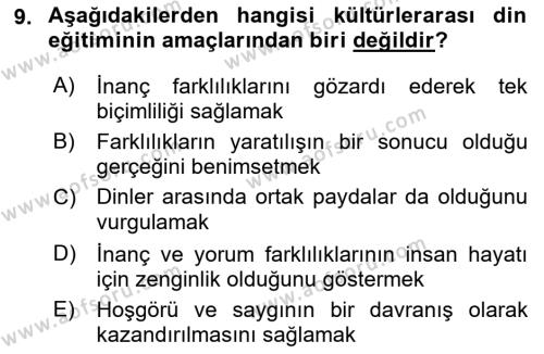 Din Eğitimi ve Din Hizmetlerinde Rehberlik Dersi 2022 - 2023 Yılı Yaz Okulu Sınavı 9. Soru