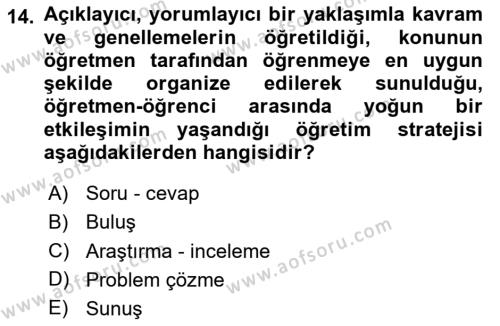 Din Eğitimi ve Din Hizmetlerinde Rehberlik Dersi 2023 - 2024 Yılı (Vize) Ara Sınavı 14. Soru