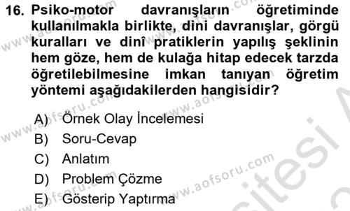 Din Eğitimi ve Din Hizmetlerinde Rehberlik Dersi 2023 - 2024 Yılı (Vize) Ara Sınavı 16. Soru