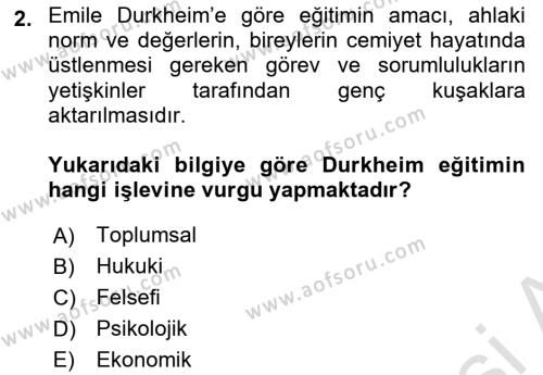 Din Eğitimi ve Din Hizmetlerinde Rehberlik Dersi 2023 - 2024 Yılı (Vize) Ara Sınavı 2. Soru