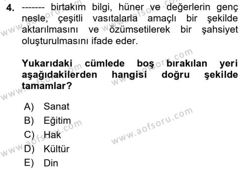 Din Eğitimi ve Din Hizmetlerinde Rehberlik Dersi 2023 - 2024 Yılı (Vize) Ara Sınavı 4. Soru