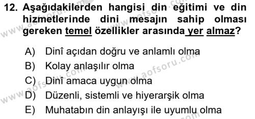 Din Eğitimi ve Din Hizmetlerinde Rehberlik Dersi 2023 - 2024 Yılı (Final) Dönem Sonu Sınavı 12. Soru