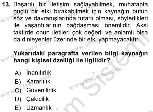 Din Eğitimi ve Din Hizmetlerinde Rehberlik Dersi 2023 - 2024 Yılı (Final) Dönem Sonu Sınavı 13. Soru