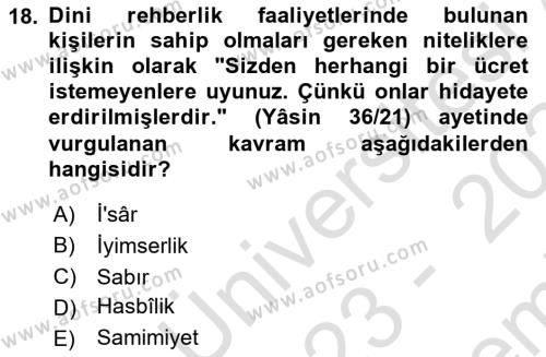 Din Eğitimi ve Din Hizmetlerinde Rehberlik Dersi 2023 - 2024 Yılı (Final) Dönem Sonu Sınavı 18. Soru