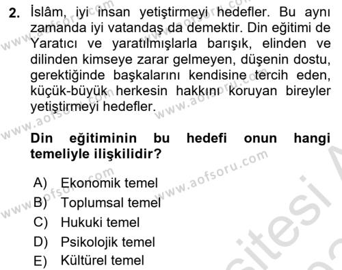 Din Eğitimi ve Din Hizmetlerinde Rehberlik Dersi 2023 - 2024 Yılı (Final) Dönem Sonu Sınavı 2. Soru