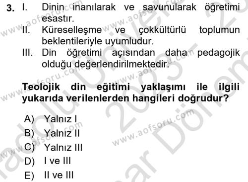 Din Eğitimi ve Din Hizmetlerinde Rehberlik Dersi 2023 - 2024 Yılı (Final) Dönem Sonu Sınavı 3. Soru