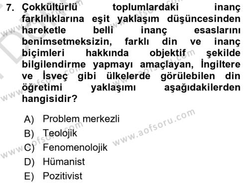 Din Eğitimi ve Din Hizmetlerinde Rehberlik Dersi 2023 - 2024 Yılı (Final) Dönem Sonu Sınavı 7. Soru