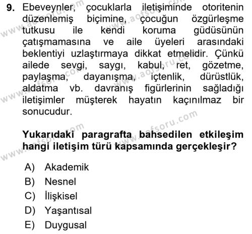 Din Eğitimi ve Din Hizmetlerinde Rehberlik Dersi 2023 - 2024 Yılı (Final) Dönem Sonu Sınavı 9. Soru