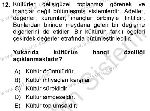 Bireyler Arası İletişim Dersi 2021 - 2022 Yılı Yaz Okulu Sınavı 12. Soru