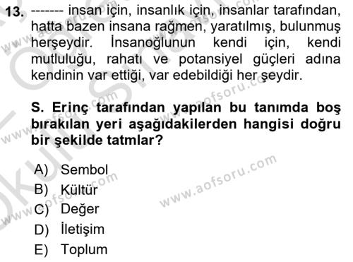 Bireyler Arası İletişim Dersi 2021 - 2022 Yılı Yaz Okulu Sınavı 13. Soru