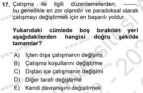 Bireyler Arası İletişim Dersi 2022 - 2023 Yılı Yaz Okulu Sınavı 17. Soru