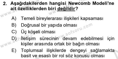 Bireyler Arası İletişim Dersi 2022 - 2023 Yılı Yaz Okulu Sınavı 2. Soru