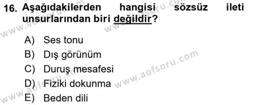 Bireyler Arası İletişim Dersi 2023 - 2024 Yılı (Vize) Ara Sınavı 16. Soru