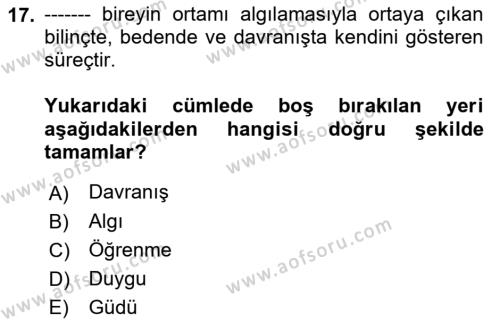 Bireyler Arası İletişim Dersi 2023 - 2024 Yılı (Vize) Ara Sınavı 17. Soru