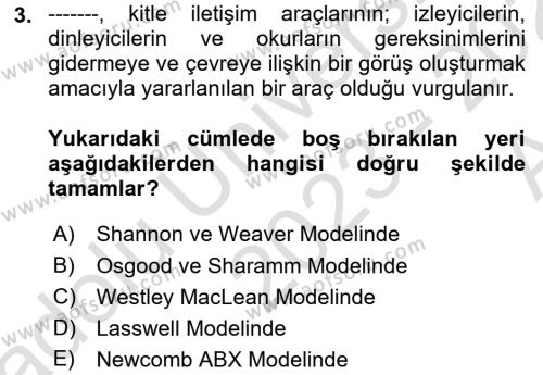 Bireyler Arası İletişim Dersi 2023 - 2024 Yılı (Vize) Ara Sınavı 3. Soru