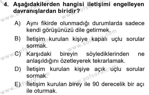 Bireyler Arası İletişim Dersi 2023 - 2024 Yılı (Final) Dönem Sonu Sınavı 4. Soru