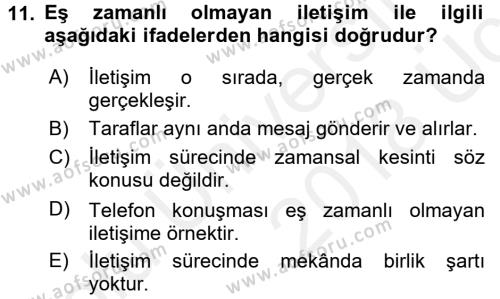 Bireylerarası İletişim Dersi 2017 - 2018 Yılı 3 Ders Sınavı 11. Soru