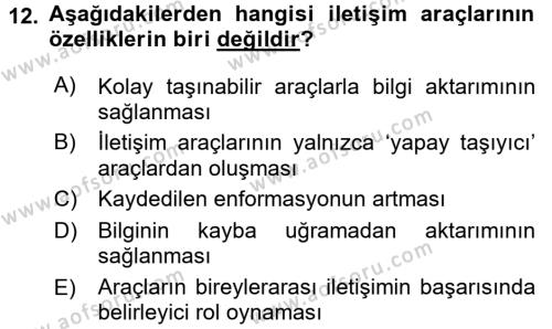 Bireylerarası İletişim Dersi 2017 - 2018 Yılı 3 Ders Sınavı 12. Soru