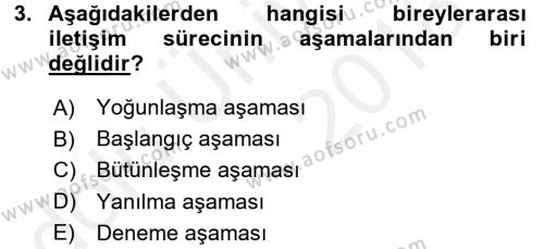 Bireylerarası İletişim Dersi 2017 - 2018 Yılı 3 Ders Sınavı 3. Soru