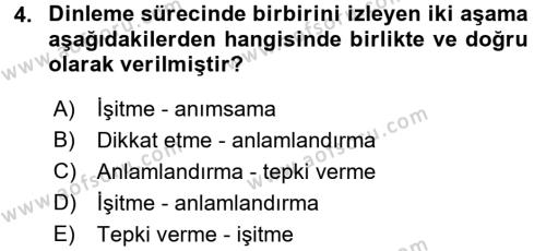 Bireylerarası İletişim Dersi 2017 - 2018 Yılı 3 Ders Sınavı 4. Soru