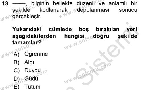 Bireylerarası İletişim Dersi 2017 - 2018 Yılı (Vize) Ara Sınavı 13. Soru