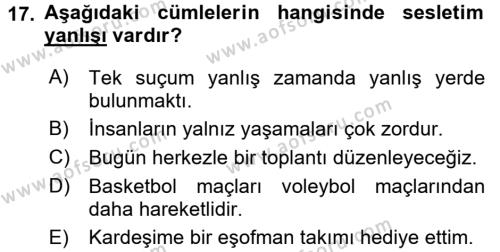 Bireylerarası İletişim Dersi 2017 - 2018 Yılı (Vize) Ara Sınavı 17. Soru