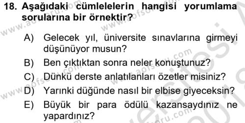 Bireylerarası İletişim Dersi 2017 - 2018 Yılı (Vize) Ara Sınavı 18. Soru