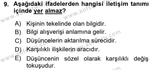 Bireylerarası İletişim Dersi 2017 - 2018 Yılı (Vize) Ara Sınavı 9. Soru