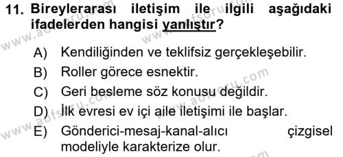 Bireylerarası İletişim Dersi 2017 - 2018 Yılı (Final) Dönem Sonu Sınavı 11. Soru