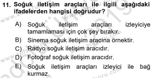 Bireylerarası İletişim Dersi 2018 - 2019 Yılı 3 Ders Sınavı 11. Soru