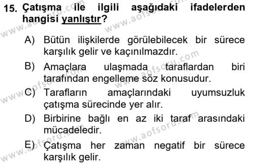 Bireylerarası İletişim Dersi 2018 - 2019 Yılı 3 Ders Sınavı 15. Soru