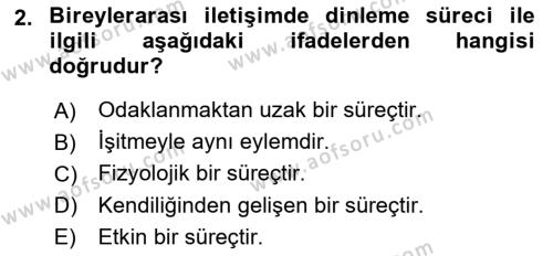 Bireylerarası İletişim Dersi 2018 - 2019 Yılı 3 Ders Sınavı 2. Soru